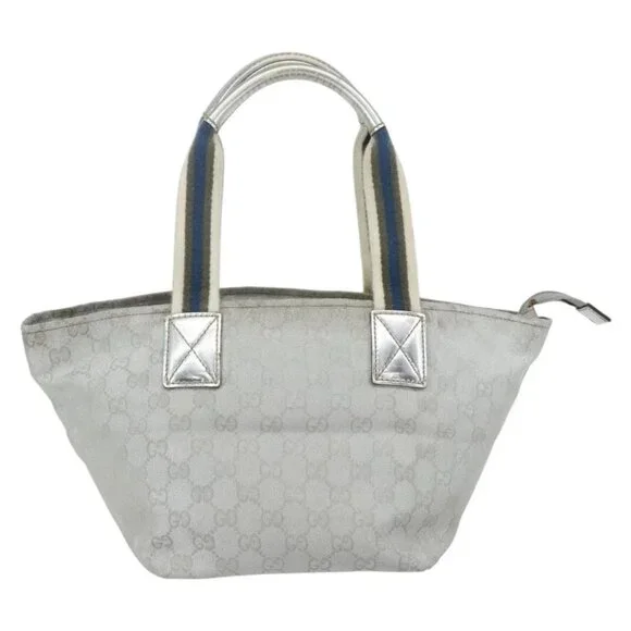 GUCCI GG Canvas Sherry Line Hand Bag Silver